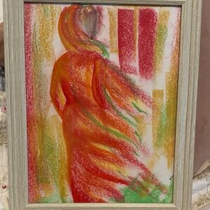 Vibrant Abstract Art Pastel in Wooden Frame original signed
